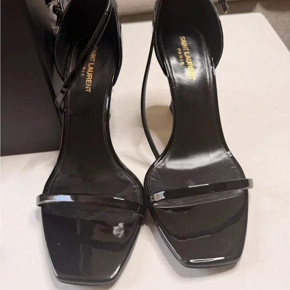 Saint Laurent Black Patent Leather Square-Toe Ankle-Strap Heels | Size 40 - Picture 5 of 14